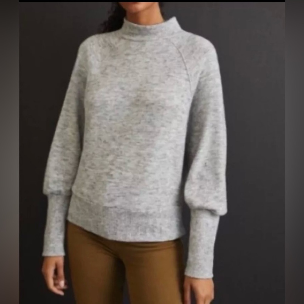 Anthropologie Maeve Laney Mock Neck Dolman Sleeve Sweater Marled Gray Large EUC